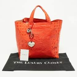 Pre Owned Furla Orange Croc Embossed Leather Divide It Tote
