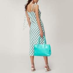 Pre Owned Furla Aqua Green Leather Linda Tote