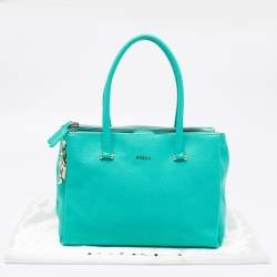 Pre Owned Furla Aqua Green Leather Linda Tote