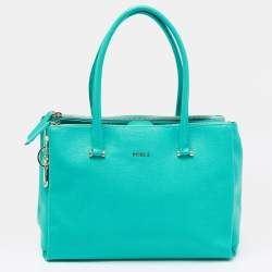 Pre Owned Furla Aqua Green Leather Linda Tote