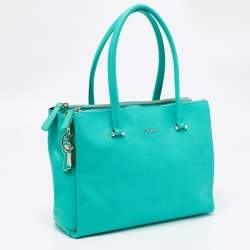 Pre Owned Furla Aqua Green Leather Linda Tote