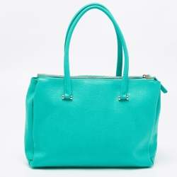Pre Owned Furla Aqua Green Leather Linda Tote