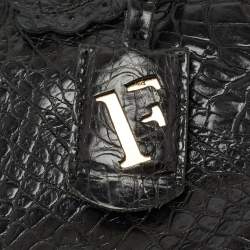 Furla Black Croc Embossed Glossy Leather Scalloped Tote
