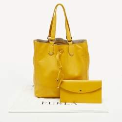 Pre Owned Furla Mustard Leather Drawstring Tote