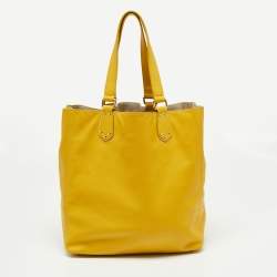 Pre Owned Furla Mustard Leather Drawstring Tote