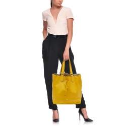 Pre Owned Furla Mustard Leather Drawstring Tote