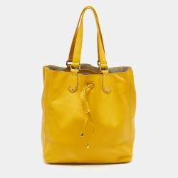 Pre Owned Furla Mustard Leather Drawstring Tote