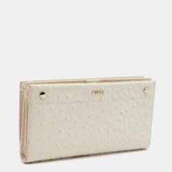 Pre Owned Furla Cream Ostrich Embossed Leather Continental Wallet