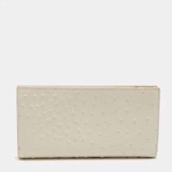 Pre Owned Furla Cream Ostrich Embossed Leather Continental Wallet