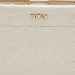Pre Owned Furla Cream Ostrich Embossed Leather Continental Wallet
