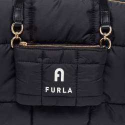 مملوكة مسبقًا Furla Black Quilted Padded Nylon and Leather Zip Top Tote