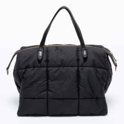 مملوكة مسبقًا Furla Black Quilted Padded Nylon and Leather Zip Top Tote