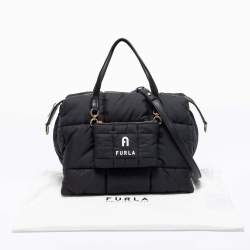 مملوكة مسبقًا Furla Black Quilted Padded Nylon and Leather Zip Top Tote