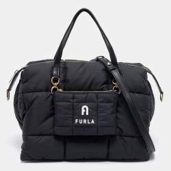 مملوكة مسبقًا Furla Black Quilted Padded Nylon and Leather Zip Top Tote