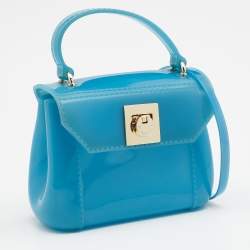 Furla Blue Glossy Rubber Mini Candy Top Handle Bag