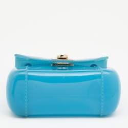 Furla Blue Glossy Rubber Mini Candy Top Handle Bag