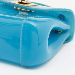 Furla Blue Glossy Rubber Mini Candy Top Handle Bag
