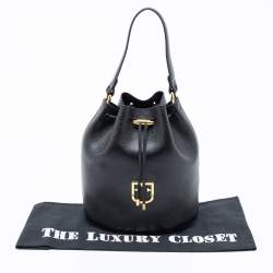 Pre Owned Furla Black Leather Drawstring Bucket Bag
