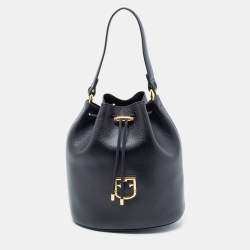 Pre Owned Furla Black Leather Drawstring Bucket Bag
