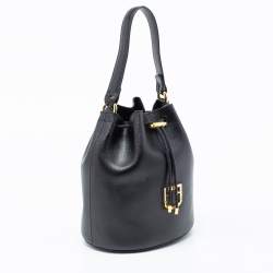Pre Owned Furla Black Leather Drawstring Bucket Bag