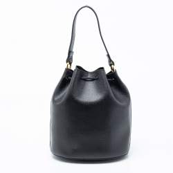Pre Owned Furla Black Leather Drawstring Bucket Bag