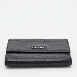 Pre Owned Furla Black Leather Trifold Wallet