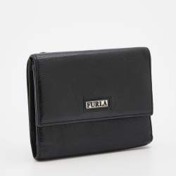 Pre Owned Furla Black Leather Trifold Wallet