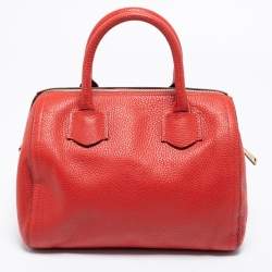 Pre Owned Furla Red Leather Alba S Satchel Bag