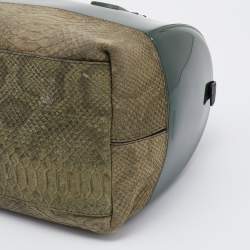 Pre Owned Furla Green Rubber and Python Embossed Leather Medium Candy Satchel