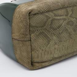 Pre Owned Furla Green Rubber and Python Embossed Leather Medium Candy Satchel