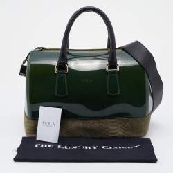 Pre Owned Furla Green Rubber and Python Embossed Leather Medium Candy Satchel