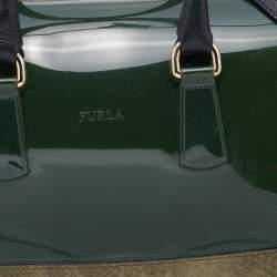 Pre Owned Furla Green Rubber and Python Embossed Leather Medium Candy Satchel