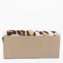 Pre Owned Furla  White Leopard Print Calf Hair and Leather Continental Wallet