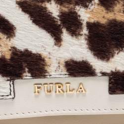 Pre Owned Furla  White Leopard Print Calf Hair and Leather Continental Wallet
