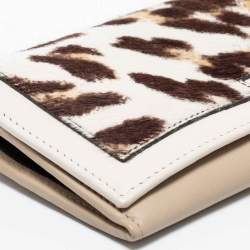 Pre Owned Furla  White Leopard Print Calf Hair and Leather Continental Wallet