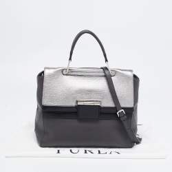 Furla Grey/Silver Leather Artesia Creta Top Handle Bag