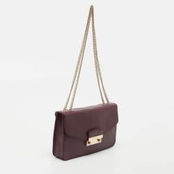 Pre Owned Furla Burgundy Leather Mini Metropolis Shoulder Bag