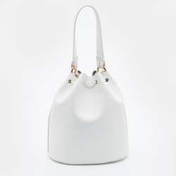 Pre Owned Furla White Leather Corona Drawstring Bucket Bag