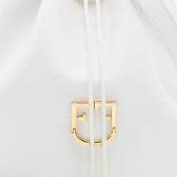 Pre Owned Furla White Leather Corona Drawstring Bucket Bag