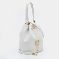 Pre Owned Furla White Leather Corona Drawstring Bucket Bag