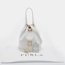 Pre Owned Furla White Leather Corona Drawstring Bucket Bag