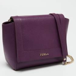 Pre Owned Furla Purple Leather Ginevra Shoulder Bag