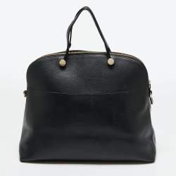Pre Owned Furla Black Leather Piper Dome Satchel