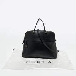 Pre Owned Furla Black Leather Piper Dome Satchel