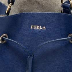 Pre Owned Furla Blue Leather Stacy Drawstring Bucket Bag