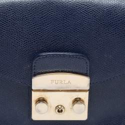 Pre Owned Furla Blue Leather Mini Metropolis Chain Crossbody Bag
