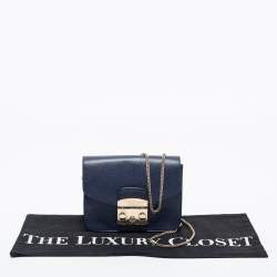 Pre Owned Furla Blue Leather Mini Metropolis Chain Crossbody Bag