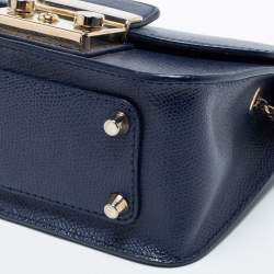 Pre Owned Furla Blue Leather Mini Metropolis Chain Crossbody Bag