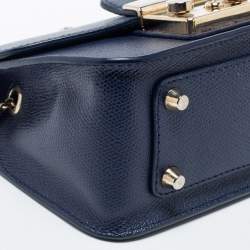 Pre Owned Furla Blue Leather Mini Metropolis Chain Crossbody Bag