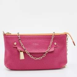 Furla Pink Perforated Leather Chain Crossbody Bag